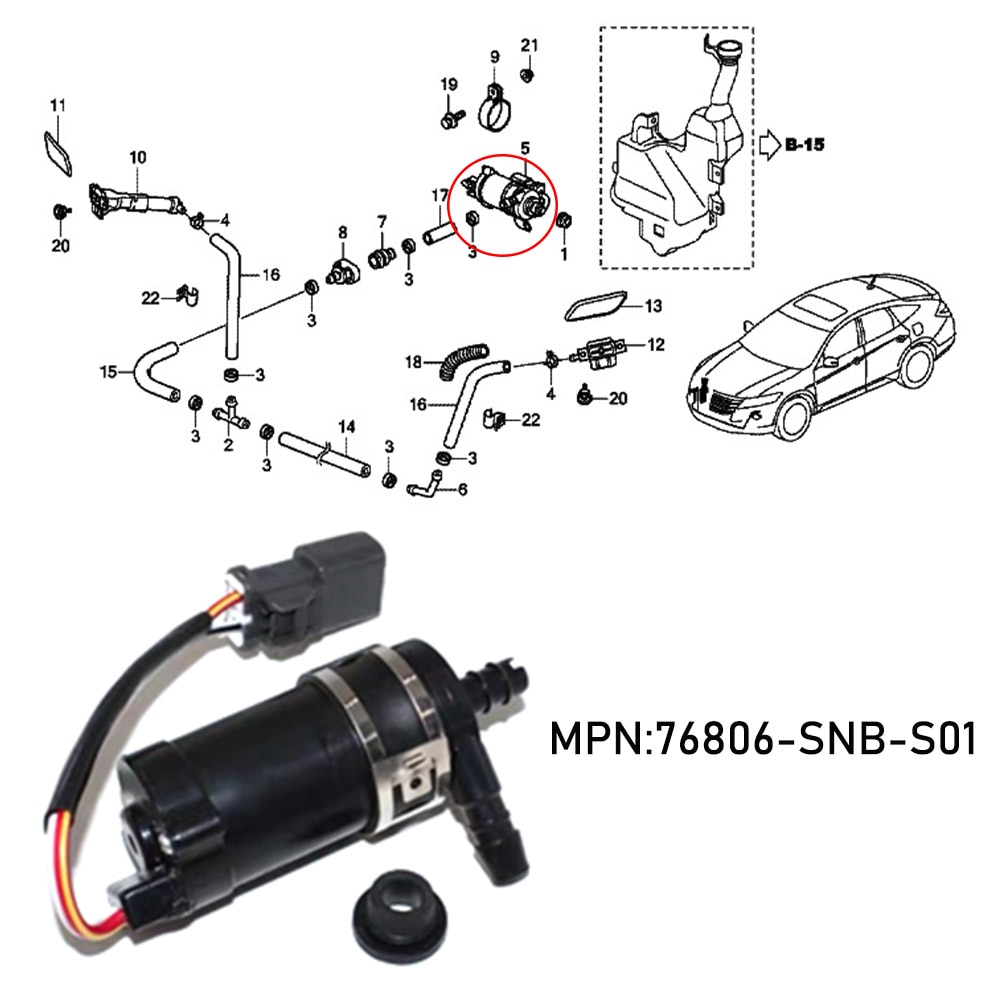 

Насос омывателя передних фар JEAZEA 76806-SNB-S01 76806-S5A-S01 UTD655252 для Honda Accord CR-V Civic S2000 2011