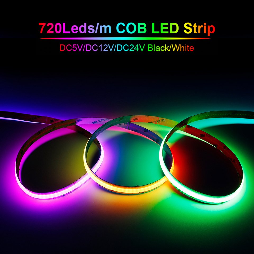 

WS2811 Адресная светодиодная лента COB DC12V 24V WS2812B 720 светодиодов/м Гибкая лента высокой плотности Dream Color Черно-белая лента FCOB Lights