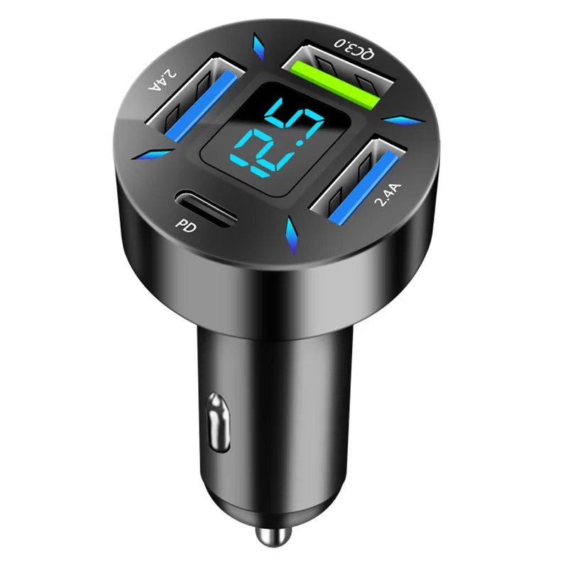 

Автомобильное зарядное устройство USB 66 Вт, быстрая зарядка PD QC3.0 с вольтметром, разъемом прикуривателя, адаптер питания для iPhone 11 12 Samsung Xiaomi
