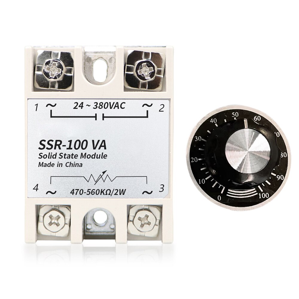 

SSR 10VA 25VA 40VA 60VA 80VA 100VA Твердотельное реле Регулятор напряжения 24-380V Выход переменного тока с потенциометром 10A 25A 40A 60A 80A