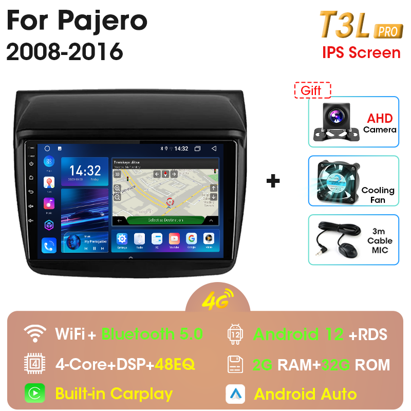 

Автомагнитола 2 din Android для Mitsubishi Pajero Sport 2 L200 Triton 2008-2016, мультимедийный видеоплеер, навигация GPS, dvd, Carplay