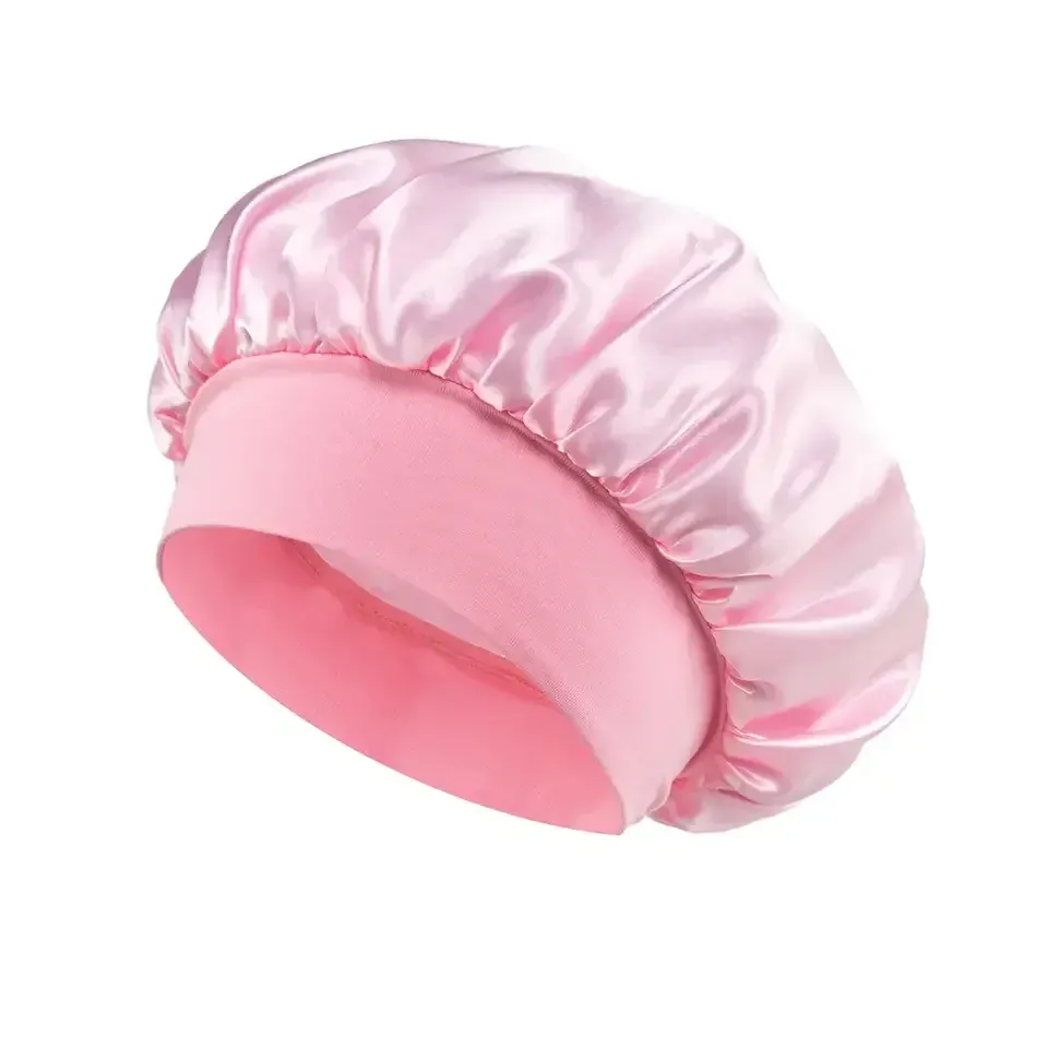 

Women Satin Bonnet Hair Bonnet for Sleeping Hair Care Silk Bonnets Solid Wide-brimmed Sleeping Hat with Elastic Soft Band
