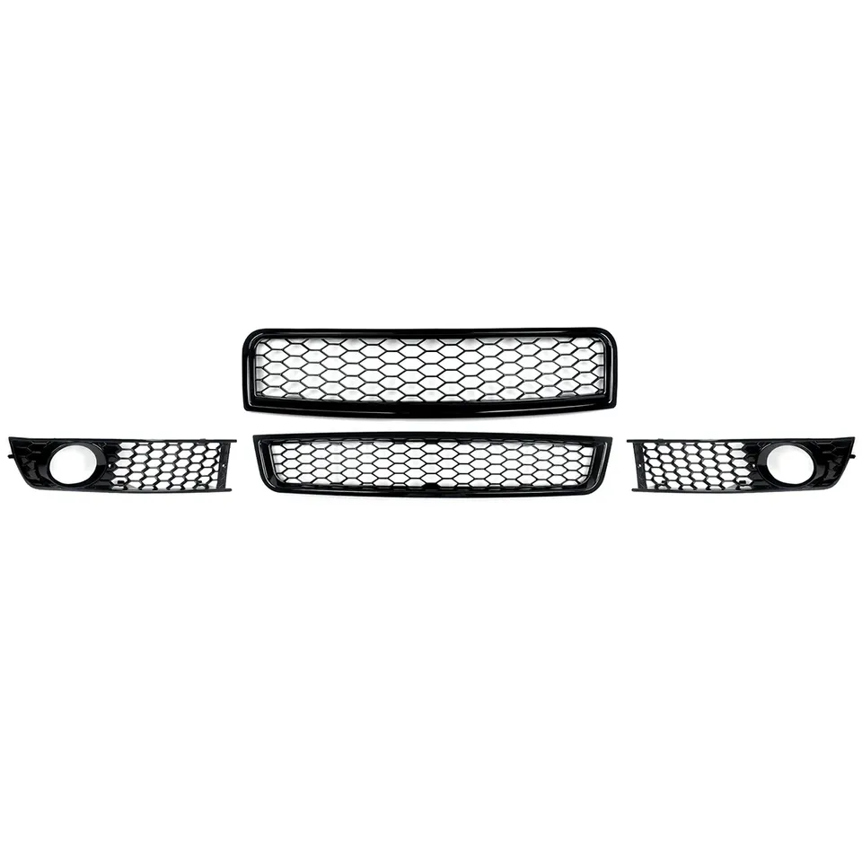 

Черная решетка для Audi A4 B6 2002-05 в стиле RS Передняя Верхняя Нижняя решетка + противотуманная решетка A4B6 сетка с Сотами средние нижние сетчатые аксессуары