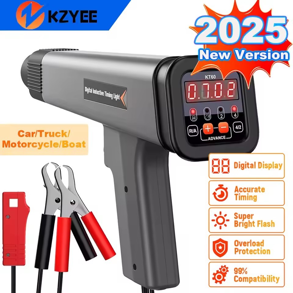 

KZYEE KT60 Автоматический цифровой 2 и 4-тактный бензиновый двигатель, таймер, 12 В, индуктивная стробоскопическая лампа, детектор, автомобильный свет зажигания
