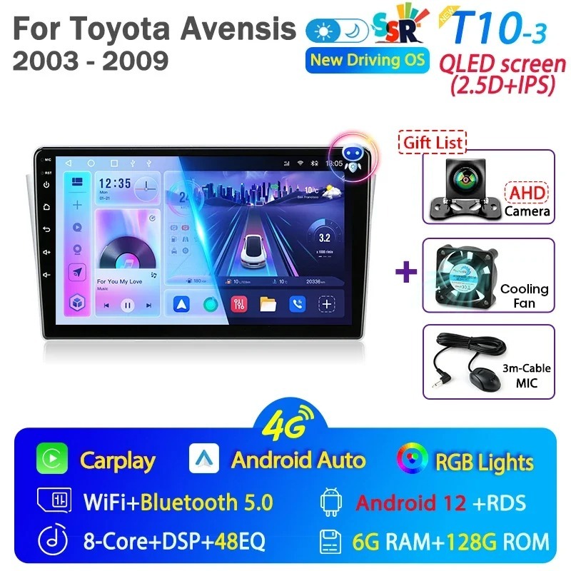

Srnubi Android 12 Автомобильный радиоприемник для Toyota Avensis T25 2003 2004 2005 2006 2007 2008 Мультимедийный плеер 2 din Carplay Стерео GPS DVD