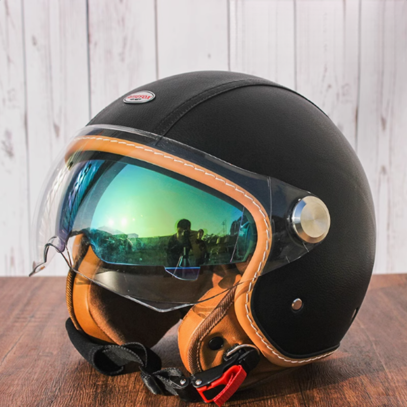 

Защитный мотоциклетный шлем с половиной лица и двойной линзой Casco Moto Four Seasons для мужчин и женщин, уличный модный кожаный шлем Capacete De Moto
