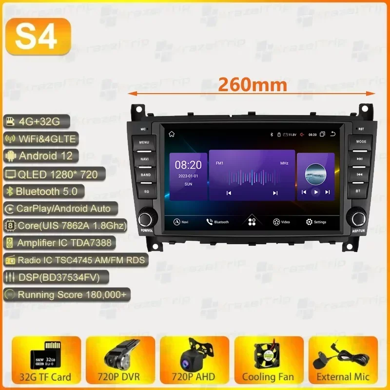 

8-дюймовый 8-ядерный 128G автомобильный радиоприемник для Mercedes Benz CLC CLK C Class W203 W209 Carplay Android Auto Автомобильный мультимедийный плеер