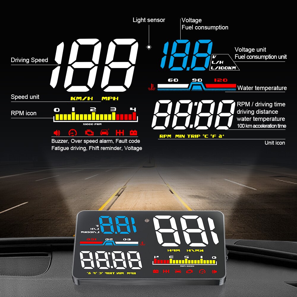 

HUD D5000 OBD2 проекционный дисплей автомобильный спидометр тахометр лобовое стекло проектор сигнализация превышения скорости светодиодный аксессуар электронный авто