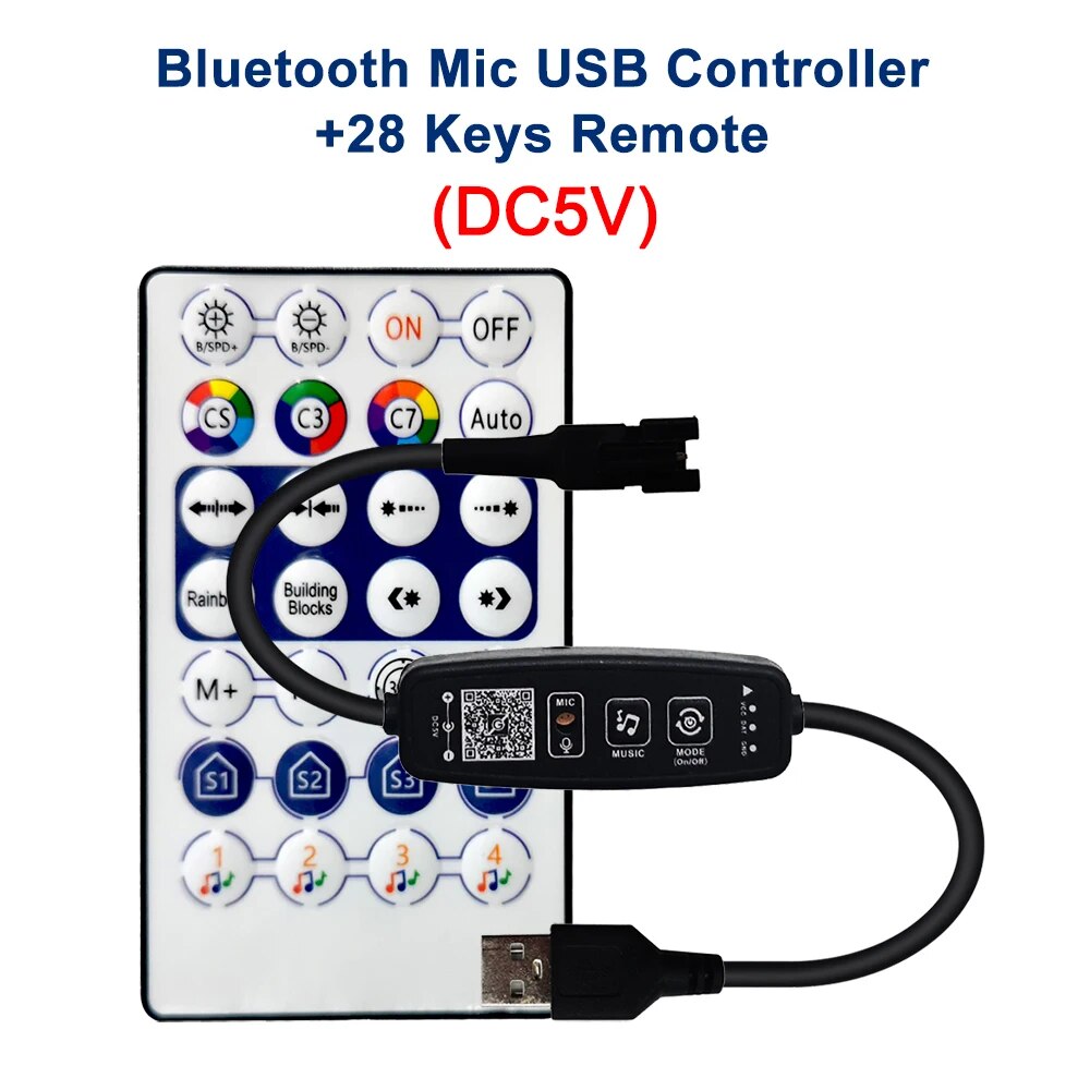 

DC5-24V 3-контактный 28-клавишный светодиодный контроллер с Smart Pixel Bluetooth музыкальный пульт дистанционного управления для индивидуальной адресации 5050 RGB полосы света