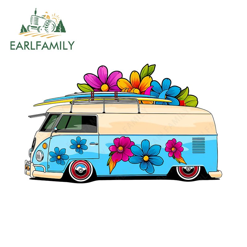 

EARLFAMILY хиппи серфинг фургон цветок автомобильные наклейки крутой аксессуар для кемпинга красивый устойчивый к царапинам индивидуальный автомобильный гаджет