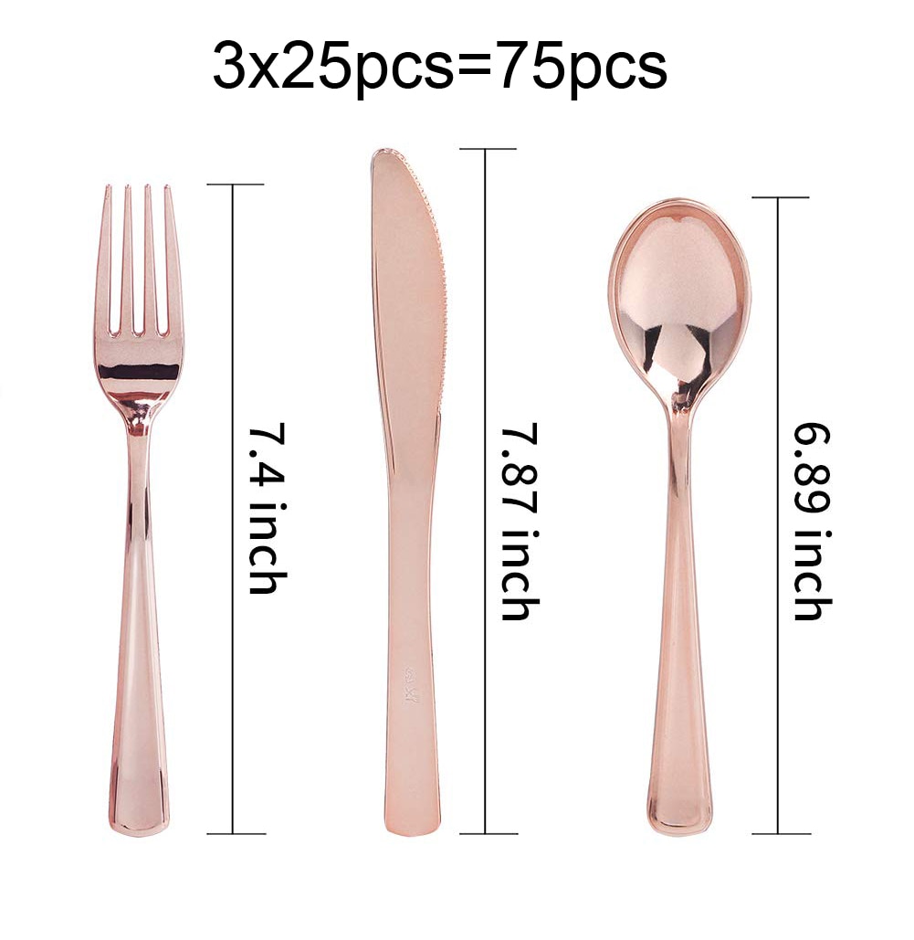 

Одноразовые пластиковые столовые приборы Rose Gold, 75 шт.