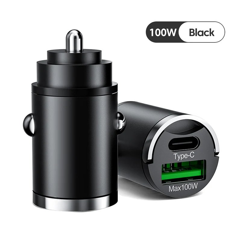 

Автомобильное зарядное устройство USB 100 Вт, мини-быстрая зарядка, два порта, зарядное устройство для телефона типа C QC3.0 PD, автомобильные зарядные устройства для IPhone, Xiaomi, Huawei, Samsung
