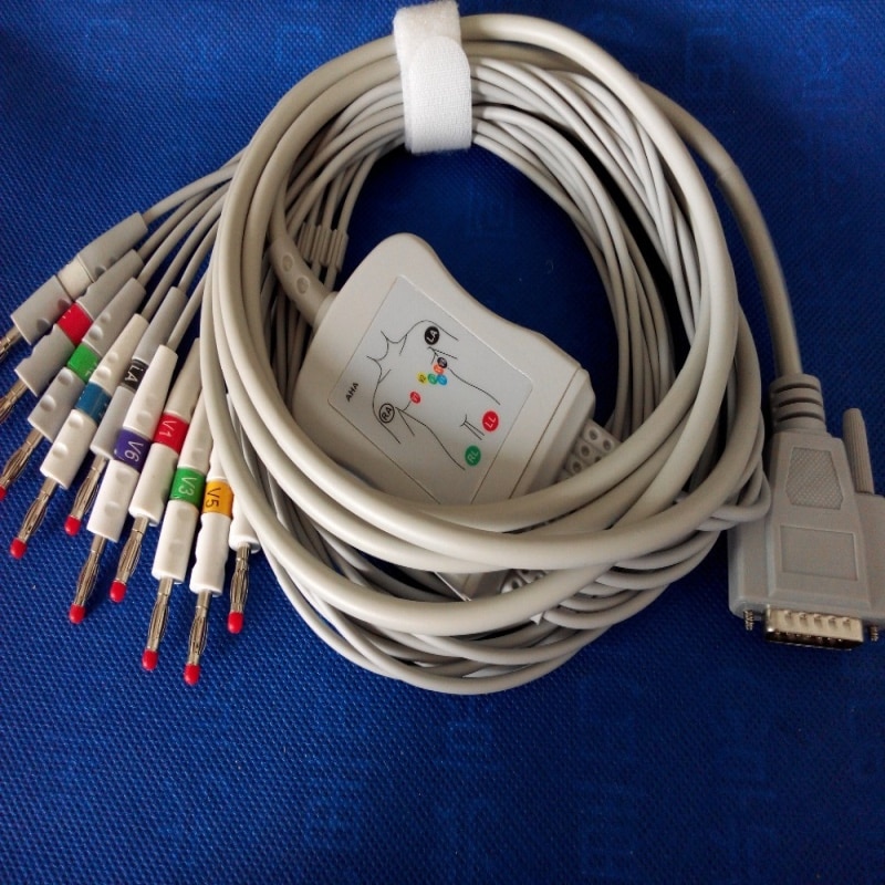 

Совместим с кабелем ЭКГ Nihon Kohden ECG-1250, ЭКГ-1350 с проводами, 10-жильный медицинский кабель ЭКГ 4,0, конец типа «банан» AHA, ТПУ