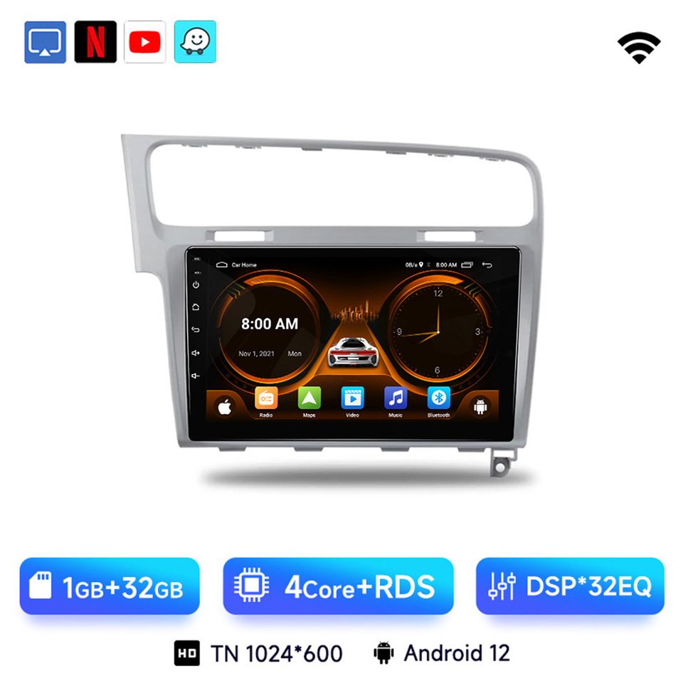 

JIUYIN 10,1-дюймовый Android 13 авто радио для VW Golf 7 2013-2017 беспроводной CarPlay AI голосовой автомобильный мультимедийный GPS 2din авторадио