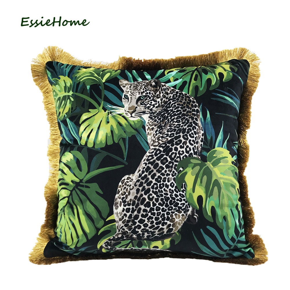 

ESSIE HOME тропические растения пальмовые листья животный узор обезьяна цифровой принт бархатная наволочка наволочка с золотой кисточкой