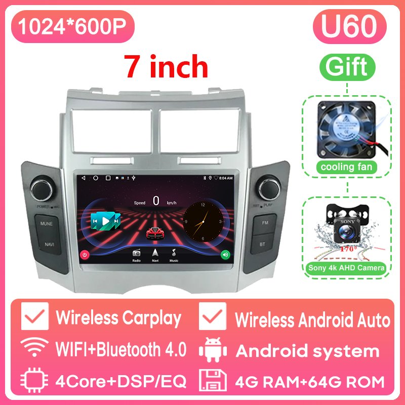 

CarPlay 7 ''Android 13.0 автомобильный Android плеер 8 ГБ 256G мультимедийное автомобильное радио GPS WiFi для Toyota Yaris XP90 Vitz Platz 2005-2012