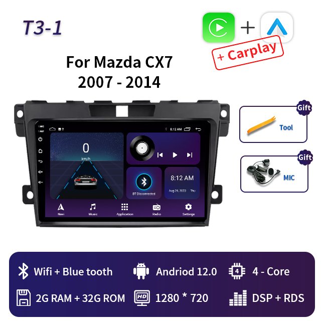 

Автомобильный радиоприемник 2 Din Android 13 для MAZDA CX-7 CX7 CX 7 2007 2008 2009 2010 2011-2014 Мультимедийный плеер с GPS-навигацией 4G Carplay