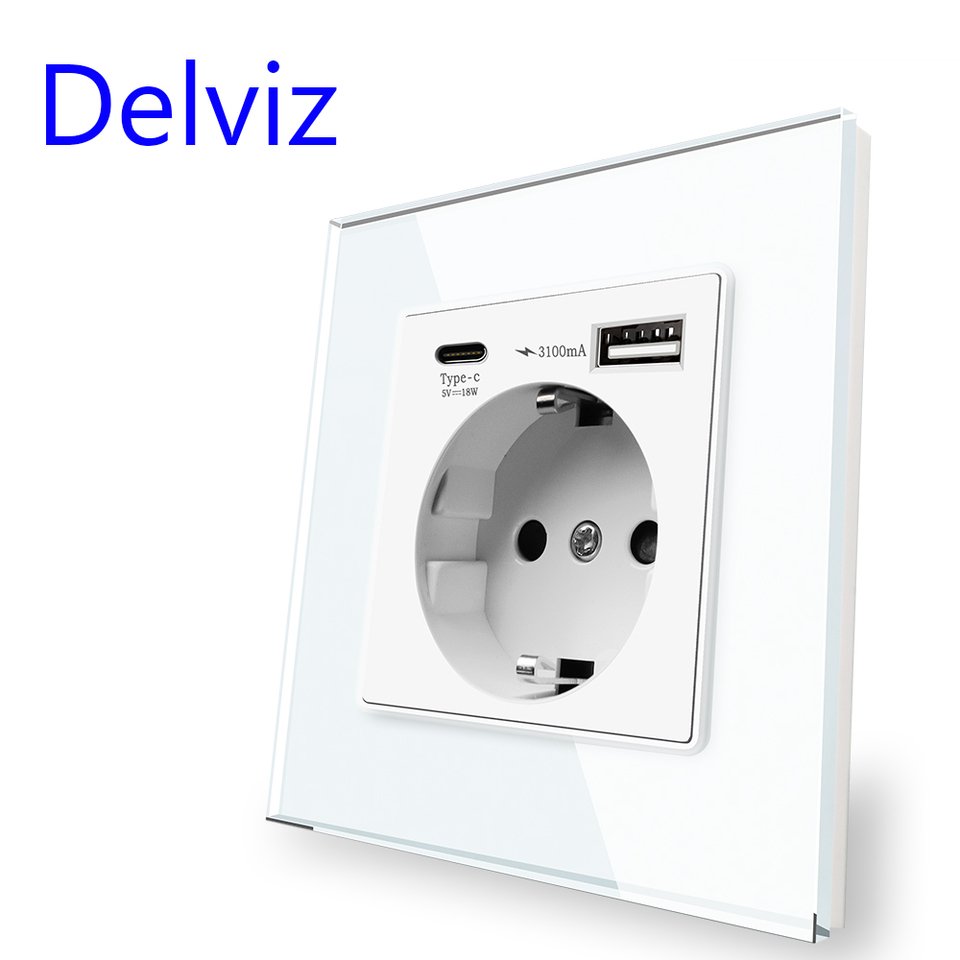 

DELVIZ USB-розетка со стеклянной панелью 1A1C для быстрой зарядки