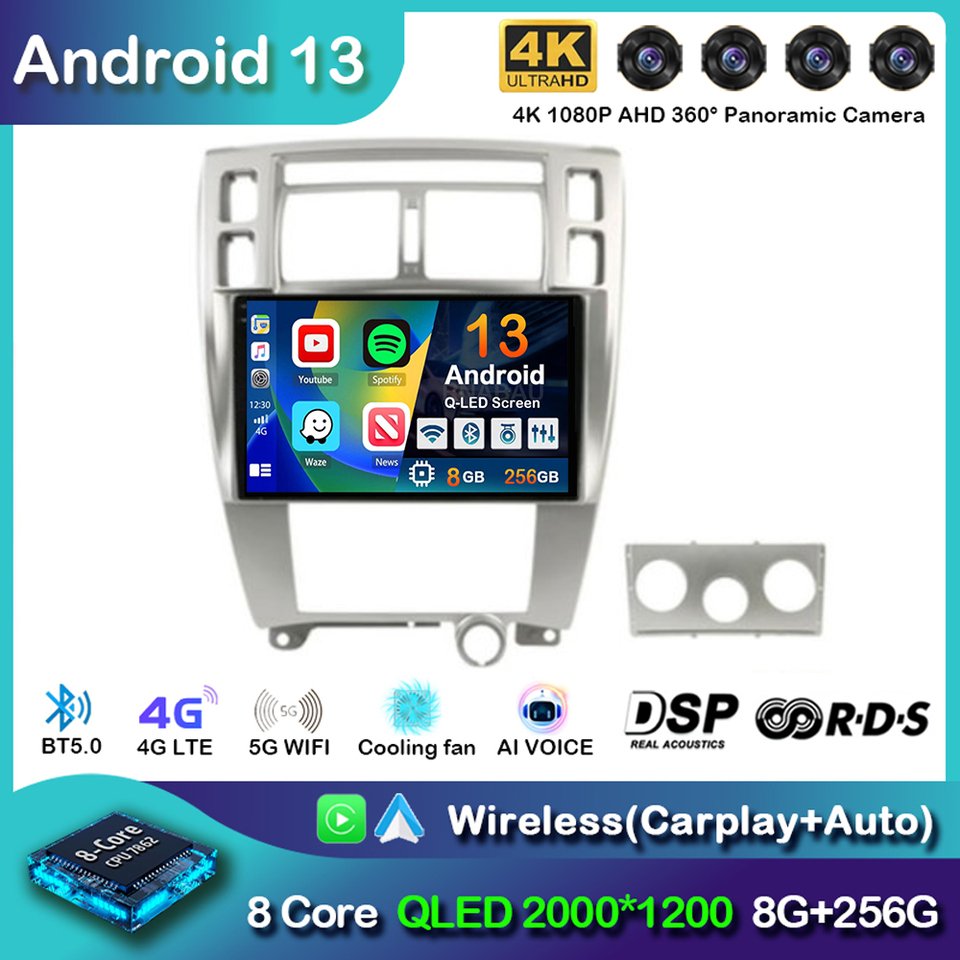

Автомобильное радио Android 14 Carplay для Hyundai Tucson 2004 2005 2006 2007 2008 2009, мультимедийный видеоплеер, навигация, стерео, 2Din DVD