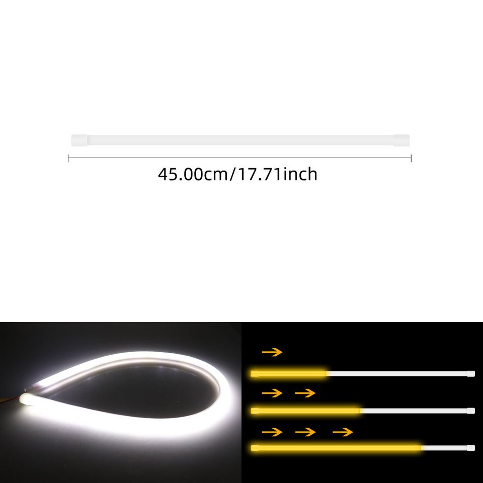 

2 шт. DRL гибкая струящаяся светодиодная лента 30 см 45 см 60 см белый поворот желтый указатель поворота ангельские глазки дневные ходовые огни