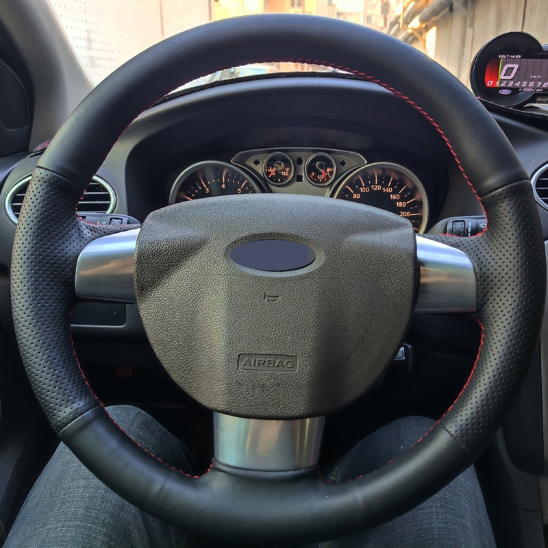 

Черная кожа ручной работы чехол рулевого колеса автомобиля для Ford Focus 2 2005 2006 2007 2008 2009 2010
