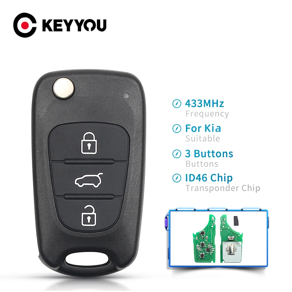 

Пульт дистанционного управления KEYYOU для Kia Rio Ceed CeedPro Picanto 2004-2011 433 МГц с чипом ID46, 3 кнопки
