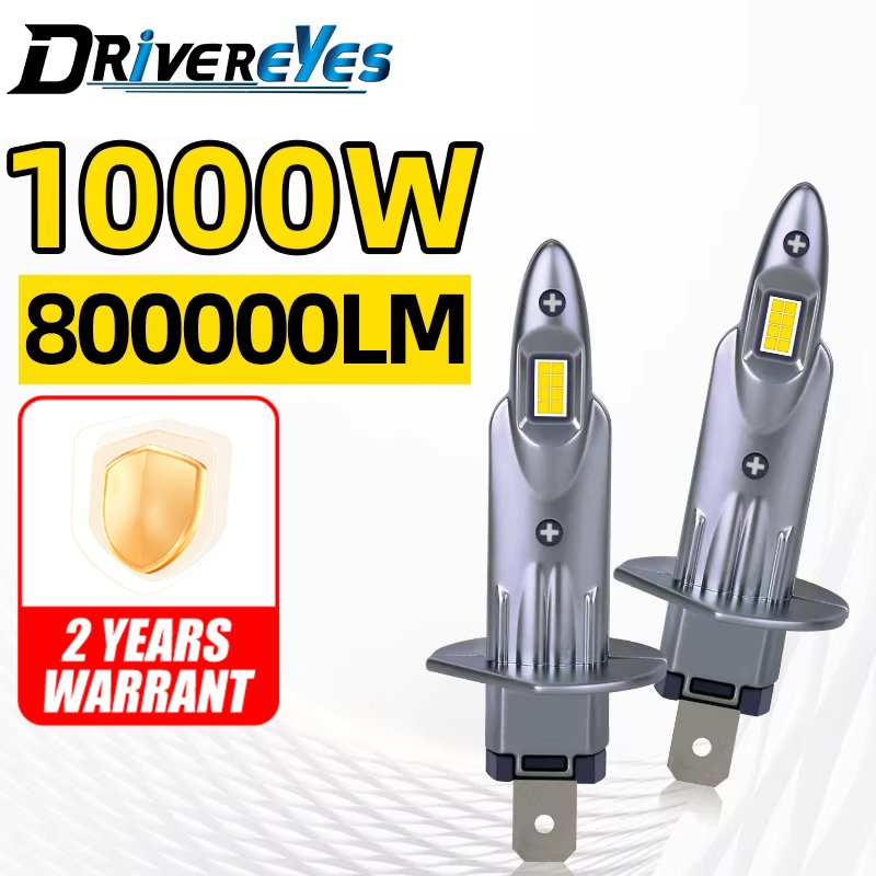 

2PCS H1 LED 1000 Вт 8000000 LM H1 Автомобильная лампа 16PCS 8054 CSP чип 6500K T10 Автомобильный мини - диод 1: 1 Размер турбины