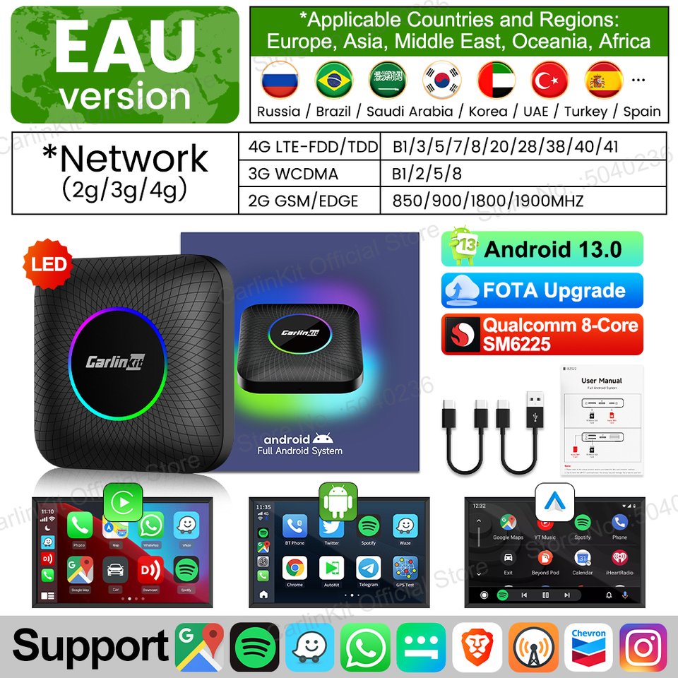 

Carlinkit Wireless CarPlay TV Box Android Auto Smart Box Для Netflix 13,8 128G Поддержка Расширения 512 ГБ