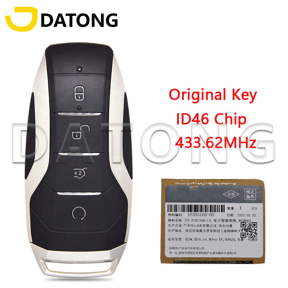 

Автомобильный пульт дистанционного управления Datong World для BYD HAN DM HAN EV e9 SON Pro EV SON Plus, новый чип TANG DON ID46, 433,62 МГц, оригинальная карта