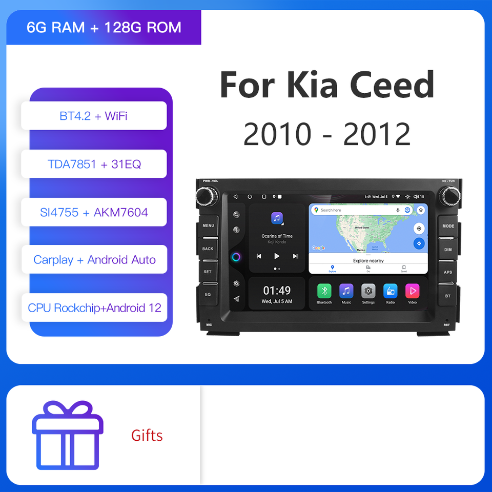 

Мультимедийная магнитола Kapud на Android 12 для KIA CEED 2010-2012 Venga 2010-2016 CarPlay Auto SWC GPS BT Stereo
