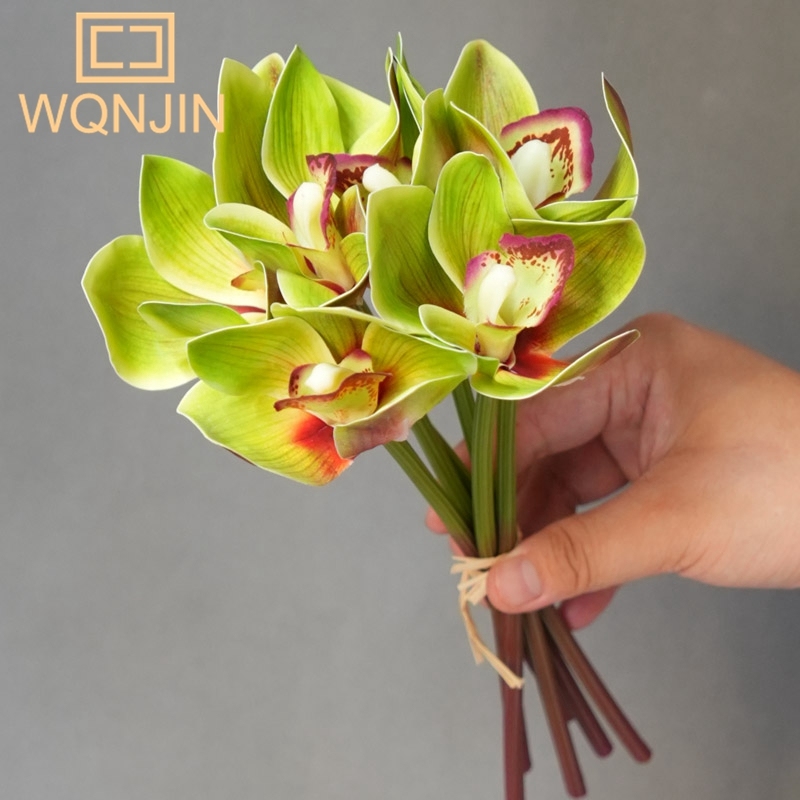 

Искусственный Cymbidium Цветок для домашнего декора, столешница, Орхидея, реалистичный цветок на ощупь, Свадебный букет невесты, реквизит для фотографии, 6 шт./партия