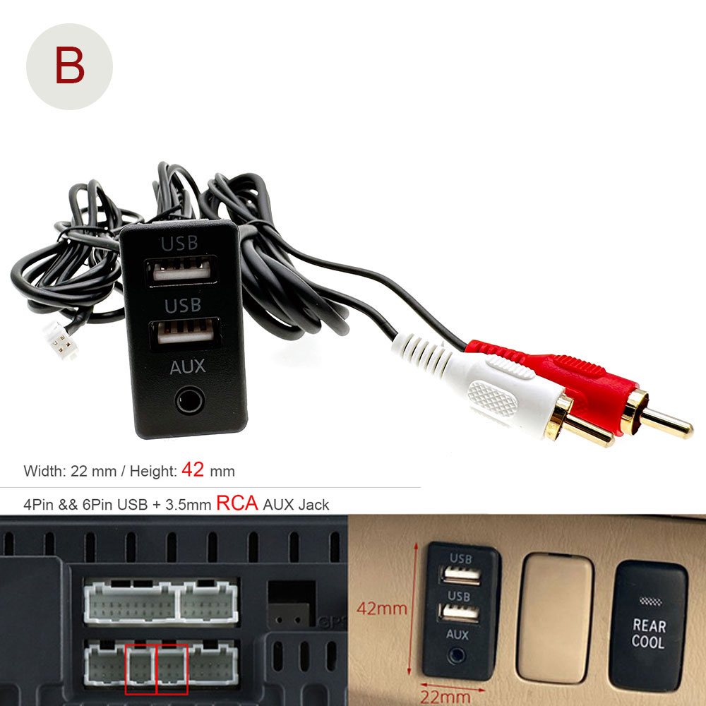 

4 6-контактный автомобильный двойной USB 3,5 мм RCA AUX Jack приборной панели для скрытого монтажа, кабель-адаптер для VW Peugeot Toyota Android, мультимедийный плеер