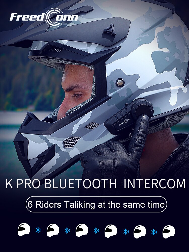 

Freedconn KY Pro Мотоциклетная Bluetooth-гарнитура Для Внутренней Связи, Радиус Действия 1000 М, 6 Динамиков