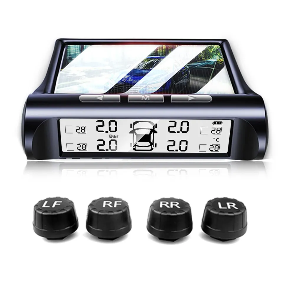 

TPMS Датчик давления в шинах на солнечной батарее, автомобильная система контроля давления в шинах с 4 внешними датчиками колес TMPS