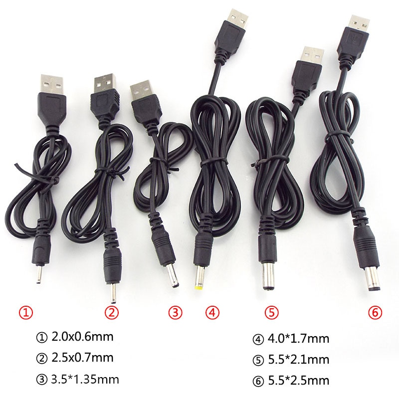 

USB A «папа» на DC 2.0 0,6 2,5 3,5 1,35 4,0 1,7 5,5 2,1 5,5 2,5 мм Разъем питания Разъем типа A Удлинительный кабель Разъемы