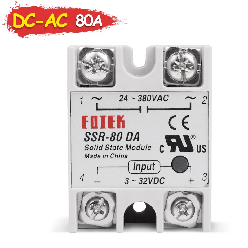 

SSR-80DA Промышленное твердотельное реле 80A 80DA SSR 80 DA Напряжение управления входом 3-32 В 12 В постоянного тока и выходная нагрузка 24-380 В 220 В переменного тока