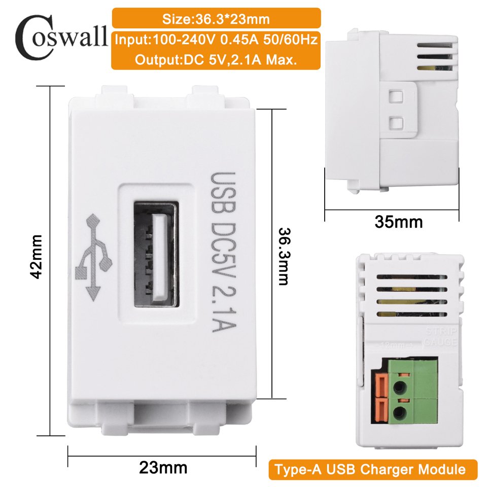 

Coswall 128 белая/черная настенная розетка с двумя портами USB