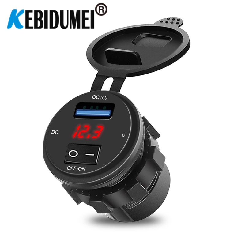 

Светодиодный вольтметр, дисплей напряжения QC 3,0 USB 18 Вт, быстрая зарядка телефона, двигатель мотоцикла, адаптер питания с переключателем 12-24 В, водонепроницаемый