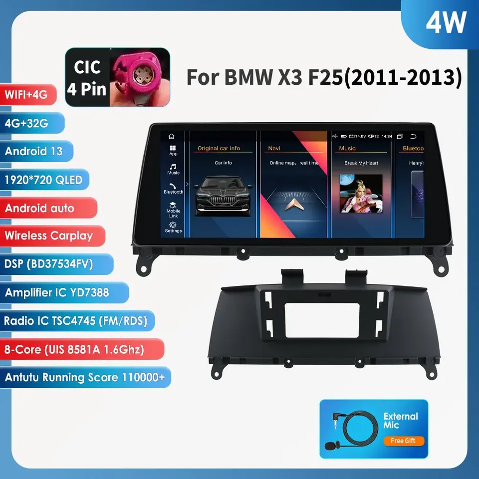 

10,25 "Android 13 авторадио Carplay для BMW X3 F25 2011-2016 CIC NBT X4 F26 автомобильное радио мультимедиа GPS navi стерео 4G WIFI аудио