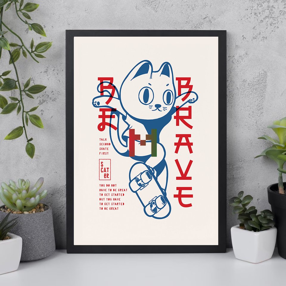 

Живопись "Be Brave Skater Cat Skate" на холсте
