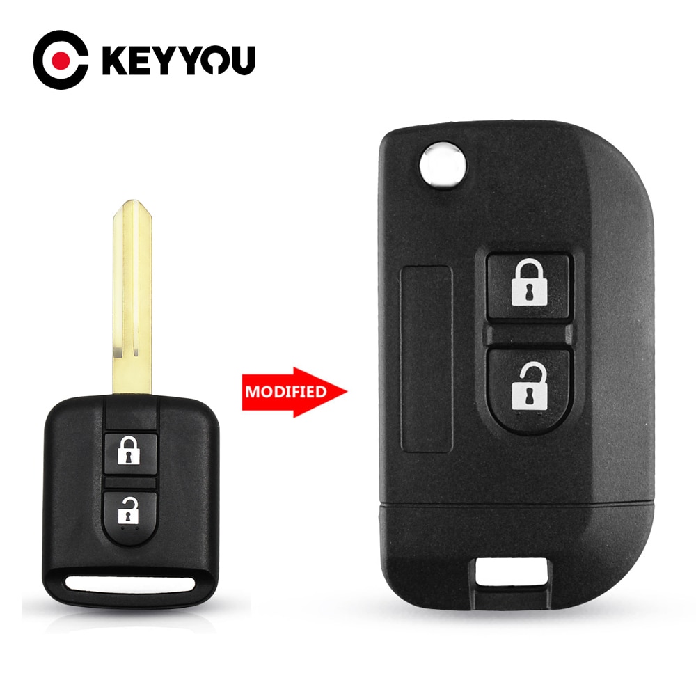 

Флип-ключ KEYYOU, модифицированный чехол для дистанционного ключа для Nissan Qashqai primera Micra Navara Almera Note Sunny, 2 кнопки, автомобильный чехол
