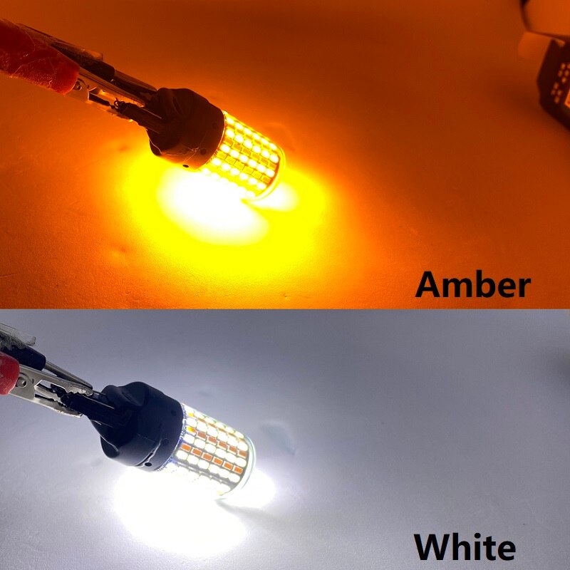 

1 шт. сигнальная лампа P21w Led 7443 3157 лампа 168smd Canbus стоп светильник 1157 светодиод Bay15d P21/5 Вт белый Янтарный двухцветный свет 12 В