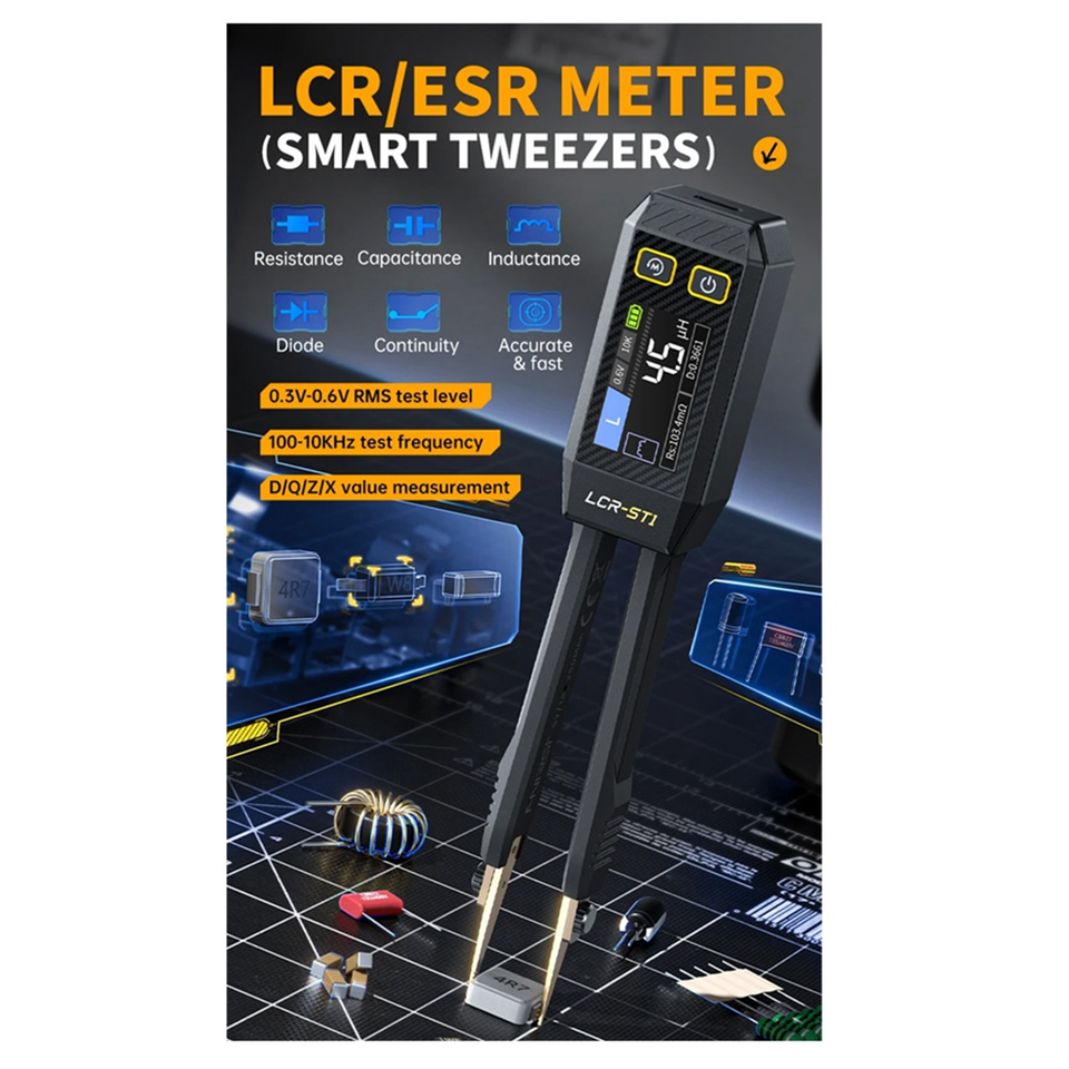 

FNIRSI LCR-ST1 Мини-умный пинцет LCR SMD ESR тестер сопротивления емкости индуктивности непрерывности измерения диода