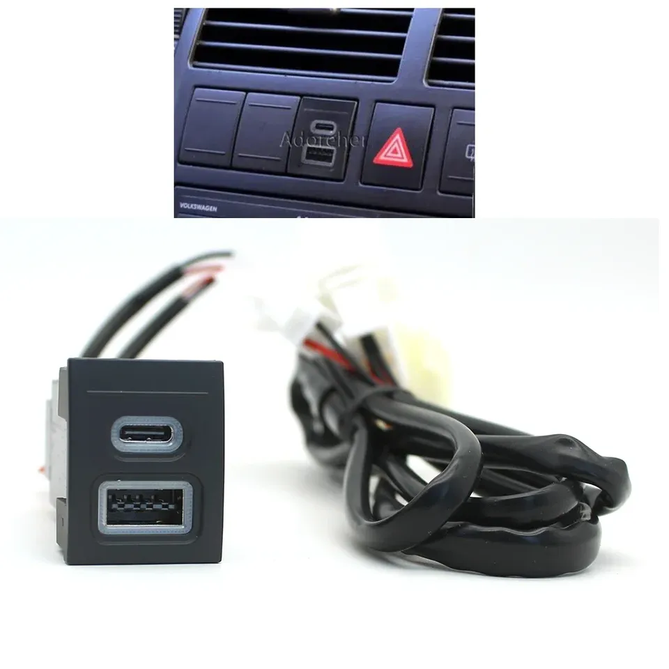 

12 В/24 В автомобильное зарядное устройство для телефона, двойной QC3.0 Type C PD, USB-порт для зарядки, адаптер питания для VW Volkswagen Polo 9n polo 9n3 04-11