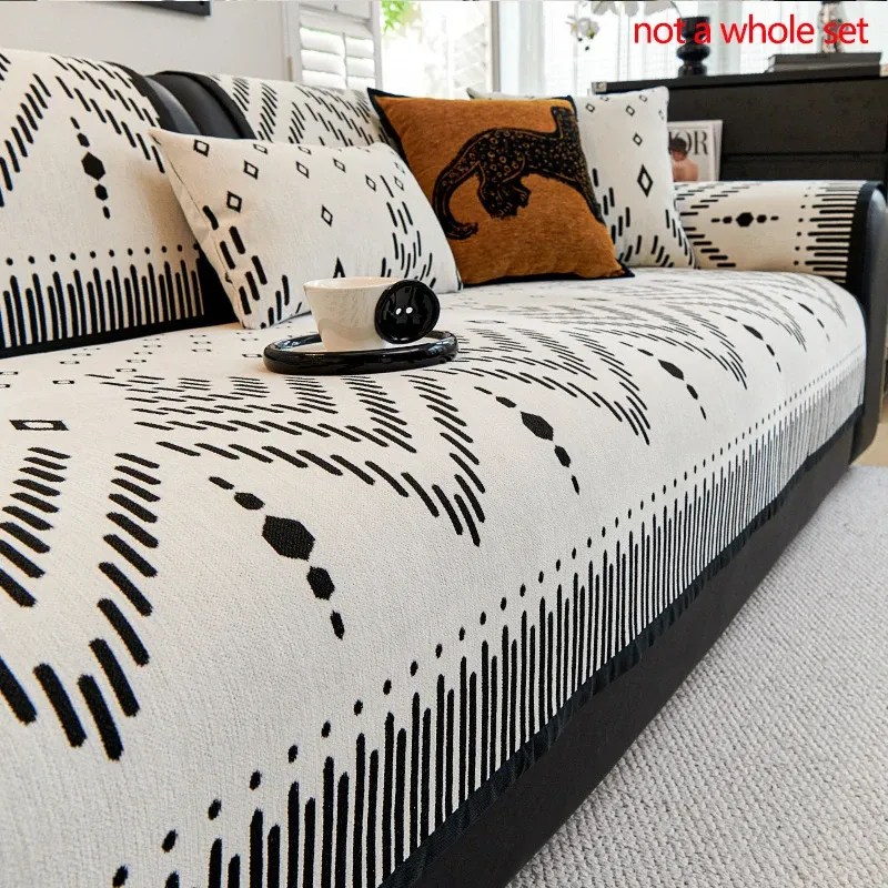 

1 шт., чехол для дивана в богемном стиле с геометрическим узором, чехлы для дивана в черную полоску из синели для гостиной, коврик для дивана с защитой от царапин