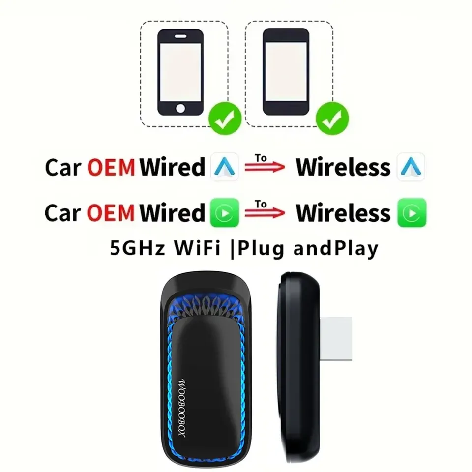 

Беспроводной адаптер 2в1 RGB Carplay для OEM Smart Box USB Беспроводной Android Auto A2A Bluetooth WiFi Автомобиль с проводным Carplay A2A