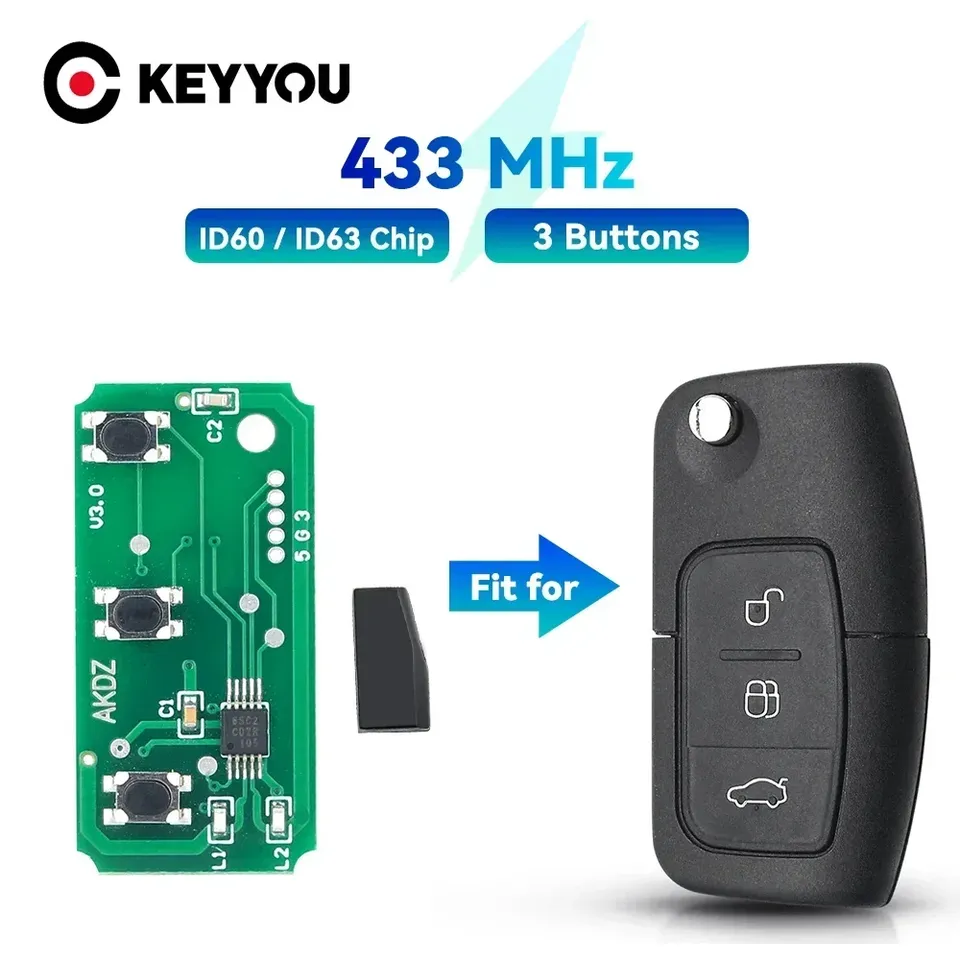 

KEYYOU новая Замена для Ford Focus 2 3 Mondeo Fiesta C Max S Max Galaxy ID60 ID63 чип 433 МГц Автомобильный ключ печатная плата
