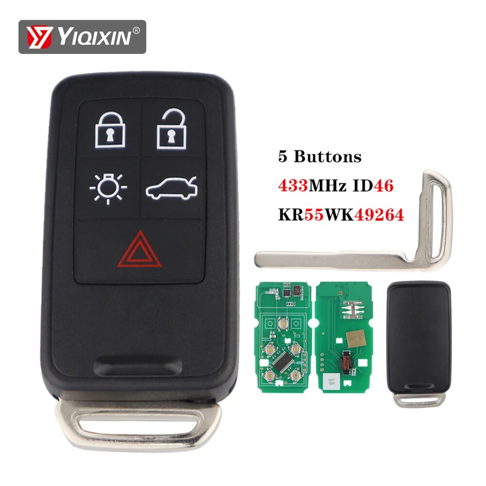 

Умный дистанционный автомобильный брелок YIQIXIN, чип ID46 433 МГц для VOLVO S60 S80 V40 V60 V70 XC60 XC70 2007-2016, 5-кнопочный FCCID KR55WK49264