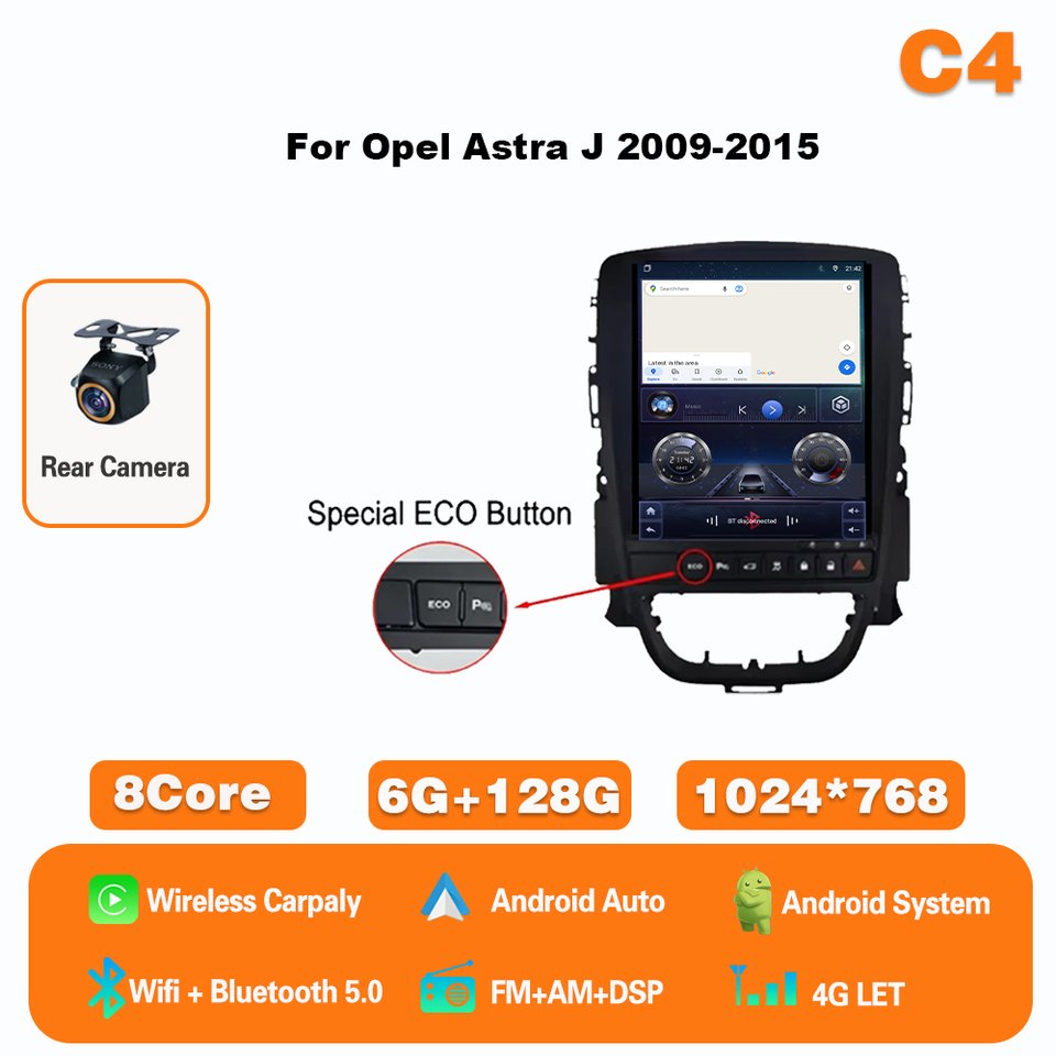 

Android 14 9,7-дюймовый автомобильный радиоприемник для Opel Astra J Vauxhall Buick Verano 2009-2015 Мультимедийный плеер Carplay Навигация GPS 4G