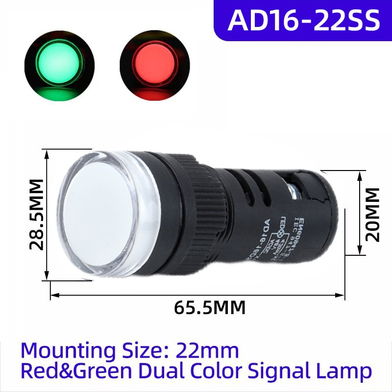 

AD16-22SS Индикаторная лампа 22 мм WF WG WN Красный Зеленый светодиод Двухцветная сигнальная лампа работает 24 В 36 В 110 В 220 В 380 В